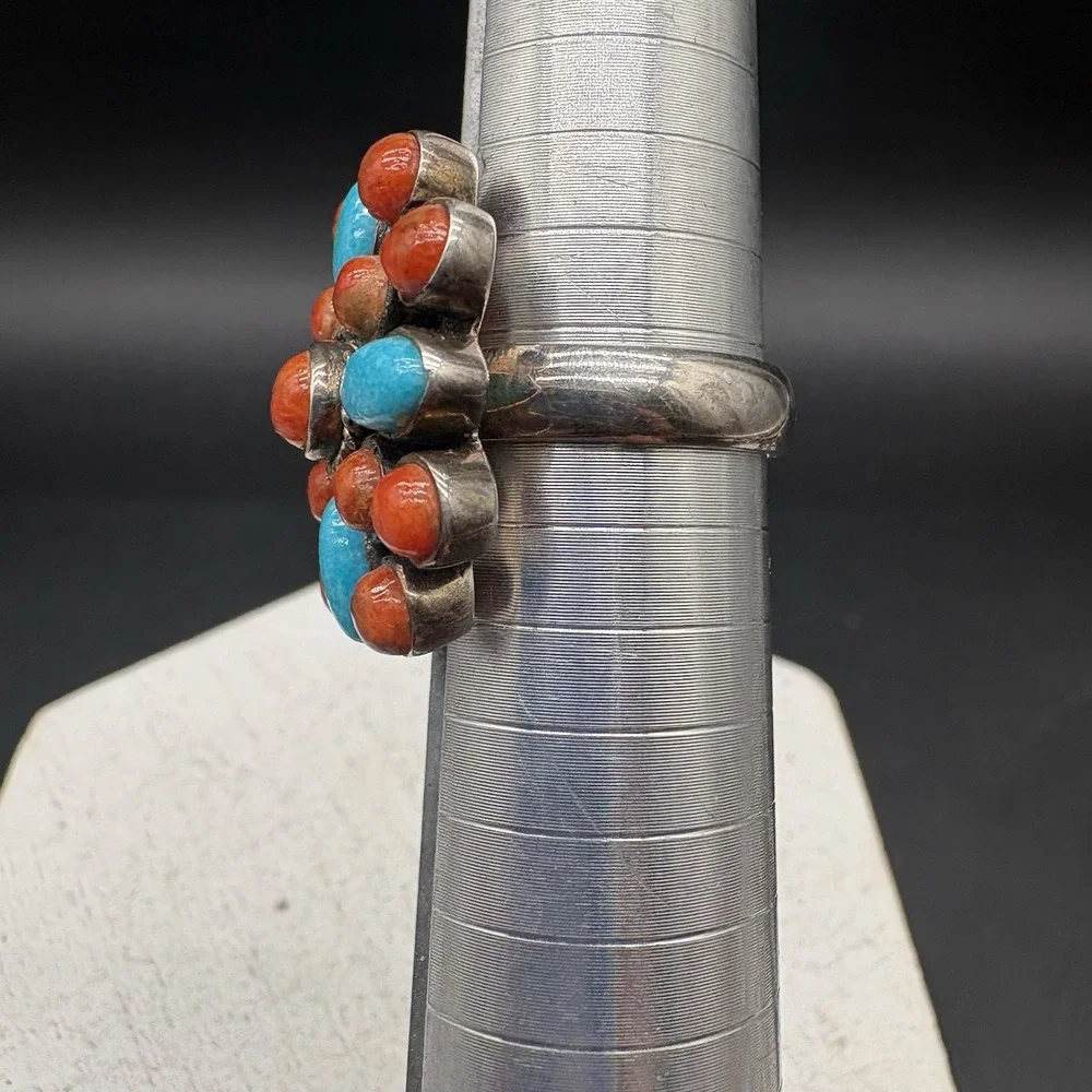 Anja Ring Women Size 8 Sterling Silver Orange Blue Turquoise Spiny Oyster Exc